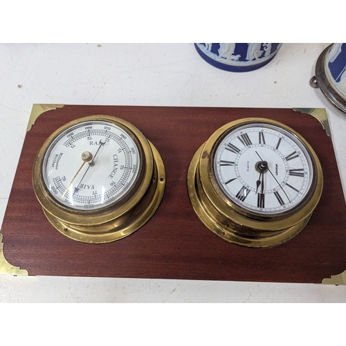 16 - A mixed lot to include Wedgwood Jasperware, a marble Art Deco desk tidy, mixed metalware and ceramic... 