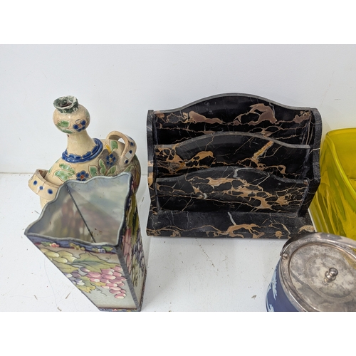 16 - A mixed lot to include Wedgwood Jasperware, a marble Art Deco desk tidy, mixed metalware and ceramic... 