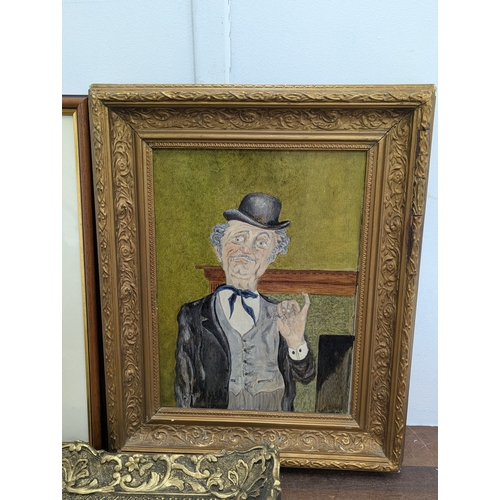 2 - Framed pictures to include an oil on board still life painting depicting two vases filled with flowe... 