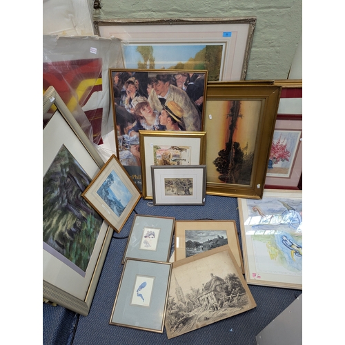 22 - A collection of pictures to include prints, watercolours, a pastel, an oil and others Location:LWF
I... 