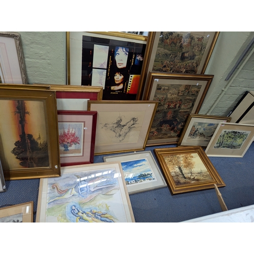 22 - A collection of pictures to include prints, watercolours, a pastel, an oil and others Location:LWF
I... 
