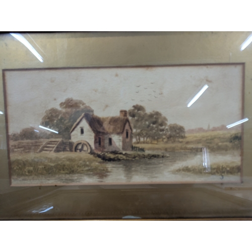 32 - Four framed and glazed pictures to include an etching by James Clarke Hook, etched by OHO Theodore L... 