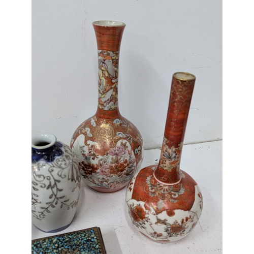 5 - A group of oriental collectables to include a famille rose ginger jar and one other, small enamel va... 