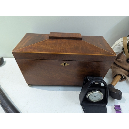 57 - A mixed lot to include a 19th century rosewood tea caddy, a vintage 1930-40's 16mm Cine-Kodak, wrist... 
