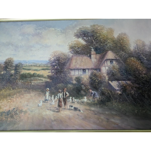 587 - Paintings and prints to include an oil on canvas by Laszlo Michael Ritter, depicting a countryside l... 