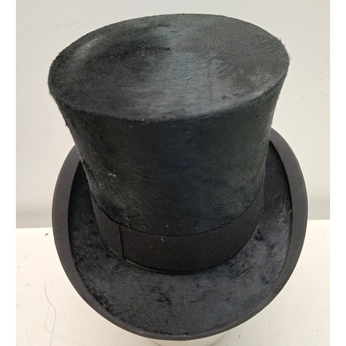 A 20th Century Dunn & Co black Melusine fur felt top hat with hat box ...