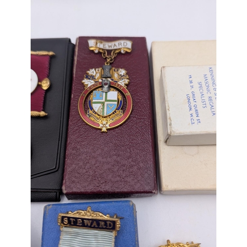 10 - Masonic regalia to include a collection of silver and metal jewels comprising of a Masonic charity j... 
