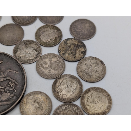 15 - British silver coinage, pre 1920's to include aa 1890 Queen Victoria Jubilee head crown, a florin an... 