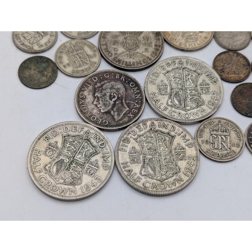 16 - British half silver coinage pre 1947 to include half crowns, two shillings, six pence coins and  coi... 