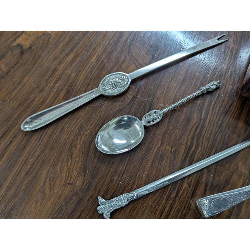 29 - Silver and silver plated items to include two silver vesta case, both having floral engraved decorat... 