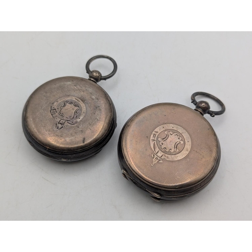5 - Two late 19th/early 20th century silver cased pocket watches, both open-faced examples, with engine ... 