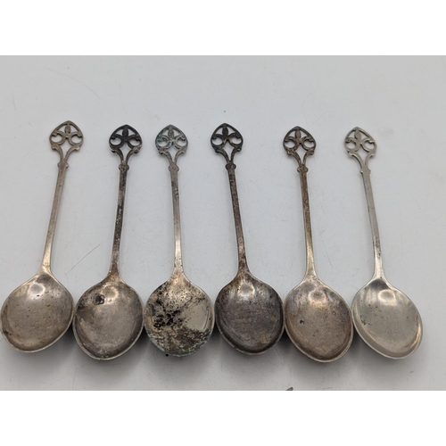 51 - Silver to include a set of six teaspoons having pierced terminals, two pickle forks, a mustard spoon... 
