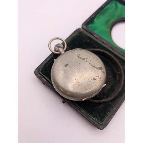 8 - An Edwardian silver fronted pocket watch holder hallmarked Birmingham 1903 with an open-faced keyles... 
