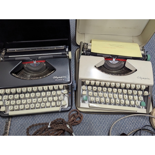 14 - A mixed lot to include two Bakelite telephones, Olympia typewriters, a pair of binoculars and other ... 