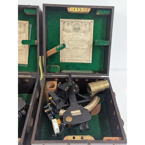 17 - Two vintage sextants by Henry Hughes and Sons Ltd, together with a Cambridge instrument and a lamp L... 