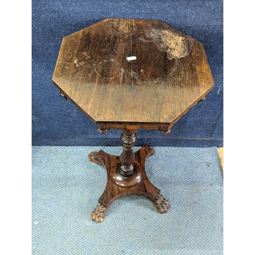 19 - A Regency rosewood occasional table on lion paw feet 72cm h x 41 x 39cm Location: BWR
If there is no... 
