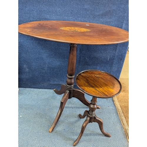 20 - A George III mahogany inlaid tripod table, together with a small occasional table 
Location: BWR
If ... 