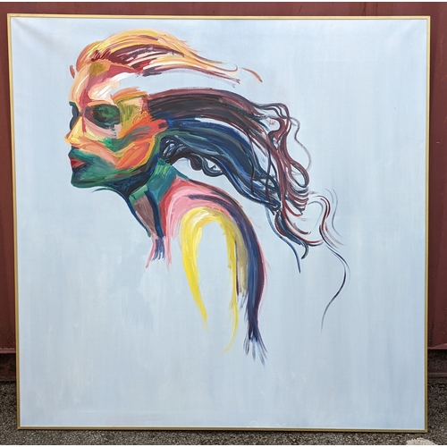 28 - A large oil on canvas depicting a portrait of a woman, 156cm x 156cm
Location: BB
If there is no con... 