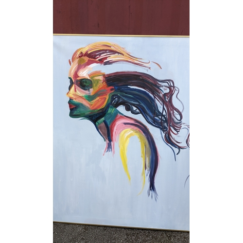 28 - A large oil on canvas depicting a portrait of a woman, 156cm x 156cm
Location: BB
If there is no con... 