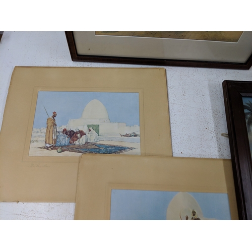 43 - Four Middle Eastern scenes, two watercolours framed and glazed and two others, also to include a wat... 