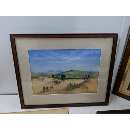 43 - Four Middle Eastern scenes, two watercolours framed and glazed and two others, also to include a wat... 