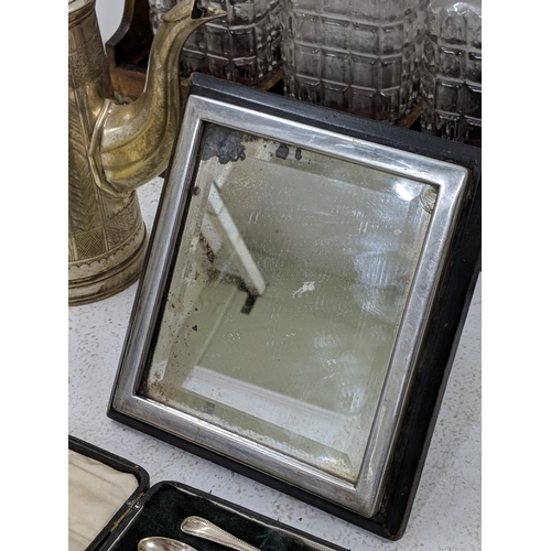 45 - Silver plated items to include a cased set of coffee spoons, along with sugar tongs, a coffee pot, t... 