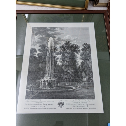 54 - Assorted pictures and prints to include engravings of famous landmarks, and an abstract Egyptian tre... 