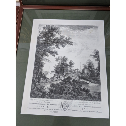 54 - Assorted pictures and prints to include engravings of famous landmarks, and an abstract Egyptian tre... 