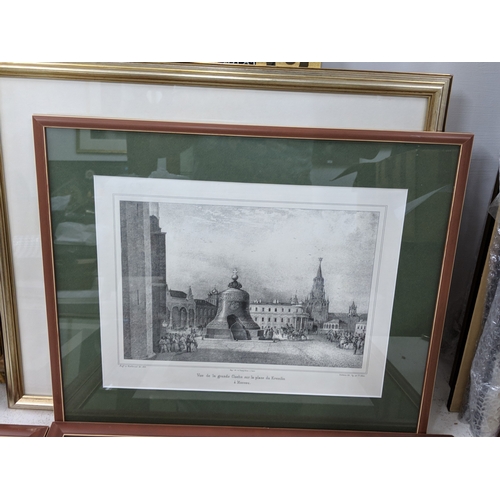 54 - Assorted pictures and prints to include engravings of famous landmarks, and an abstract Egyptian tre... 