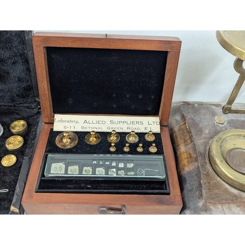 6 - A mixed group of collectables to include a mid-20th century scientific or assay balance weight set, ... 