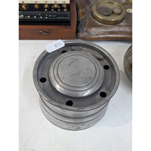 6 - A mixed group of collectables to include a mid-20th century scientific or assay balance weight set, ... 