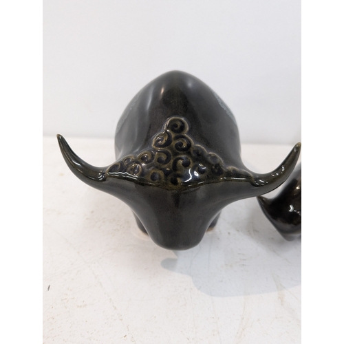 7 - Three Lotus Pottery ceramic figures to include two bulls Location: 11-3
If there is no condition rep... 