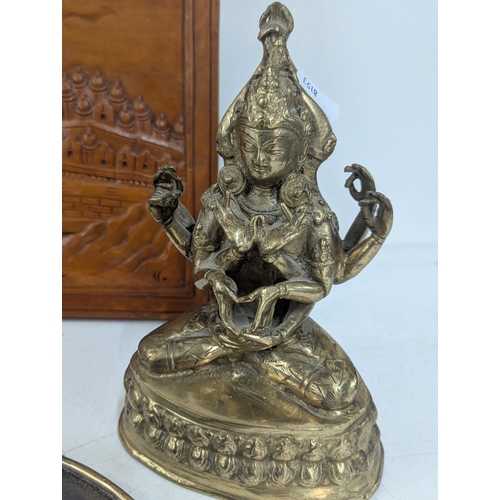 8 - A mixed group of collectables to include a Japanese hand mirror, an aneroid barometer, ostrich egg a... 