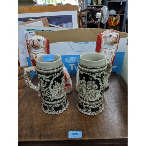 48A - Two Staffordshire pottery model dogs along with two beer steins depicting traditional scenes
Locatio... 