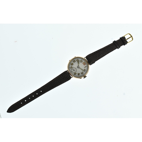 1 - WW1 military interest: An early 20th century 9ct gold gents trench wristwatch, having a white enamel... 
