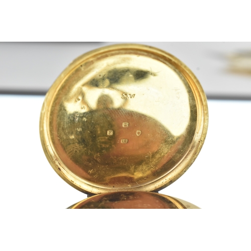 14 - A late Victorian 18ct gold open face pocket watch, the white enamel dial having Roman numerals, the ... 