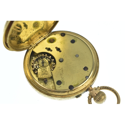 14 - A late Victorian 18ct gold open face pocket watch, the white enamel dial having Roman numerals, the ... 