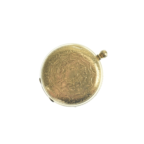 17 - A late Victorian 18ct gold open face pocket watch, the dial having a floral centre, black Roman nume... 