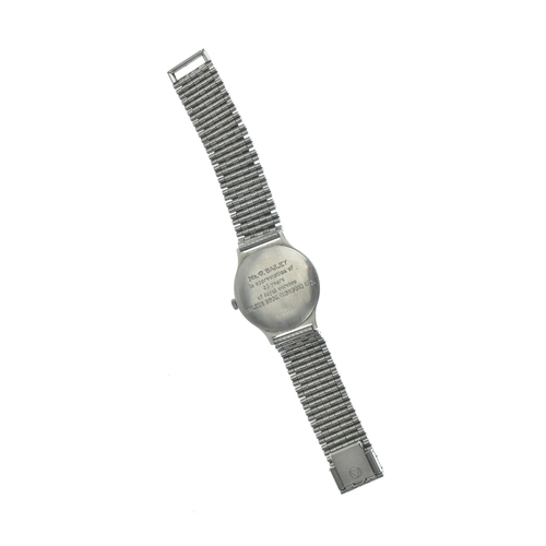18 - A Longines Flagship, manual wind, gents, stainless steel wristwatch, the silvered dial having baton ... 
