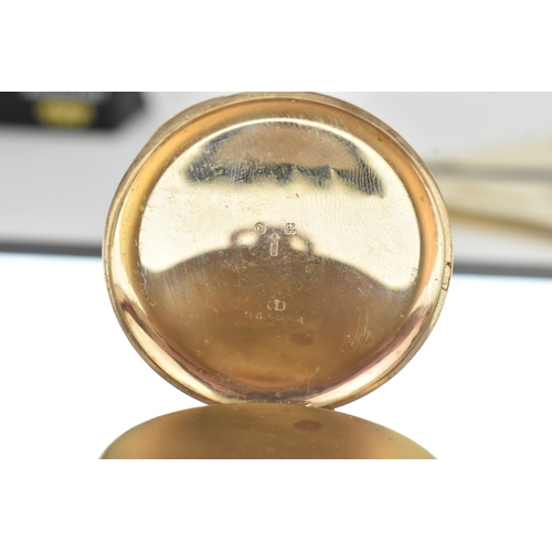 19 - An early 20th century 9ct gold open face keyless wound pocket watch, having a white enamel dial with... 