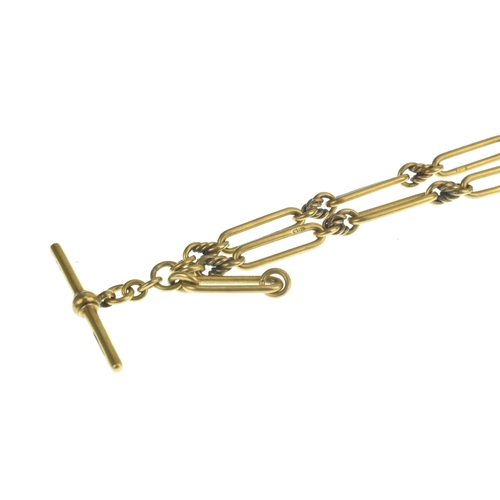 20 - An early 20th century 18ct gold long link and knot link Albert pocket watch chain, composed of alter... 