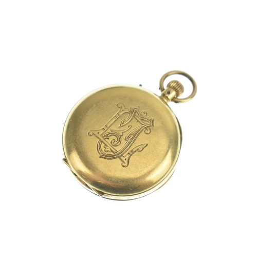 30 - A late 19th/early 20th century 18ct gold centre seconds open face fob watch, the white enamel dial h... 