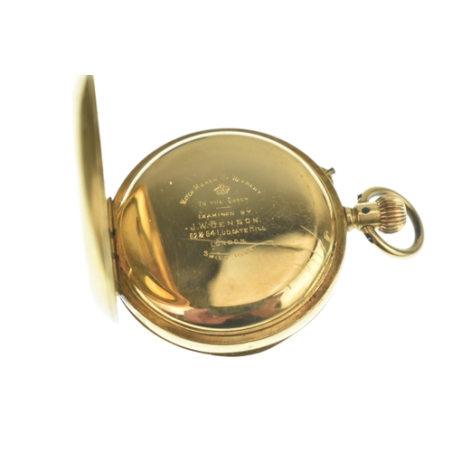 30 - A late 19th/early 20th century 18ct gold centre seconds open face fob watch, the white enamel dial h... 