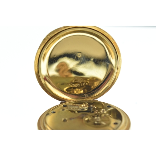 30 - A late 19th/early 20th century 18ct gold centre seconds open face fob watch, the white enamel dial h... 