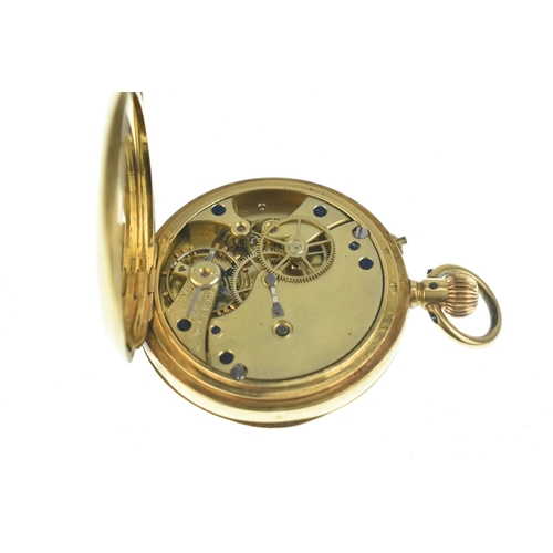 30 - A late 19th/early 20th century 18ct gold centre seconds open face fob watch, the white enamel dial h... 