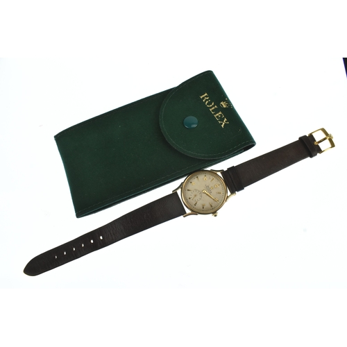 38 - A Rolex 9ct gold, gents, manual wind wristwatch, circa 1950s, the circular dial having baton and Ara... 