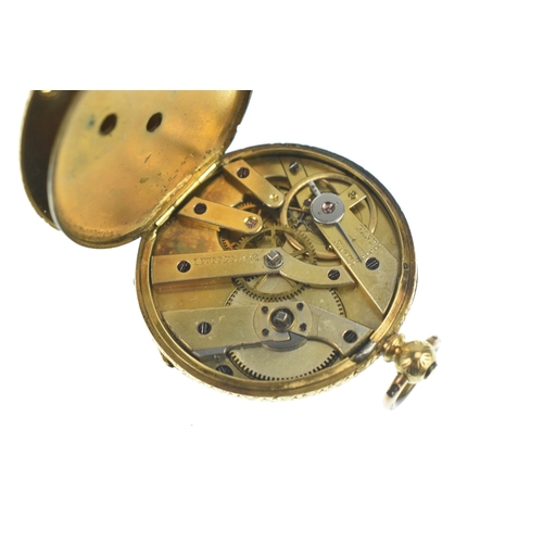 41 - A late Victorian 18ct gold ladies fob watch, the engine turned gilt dial decorated with a floral des... 