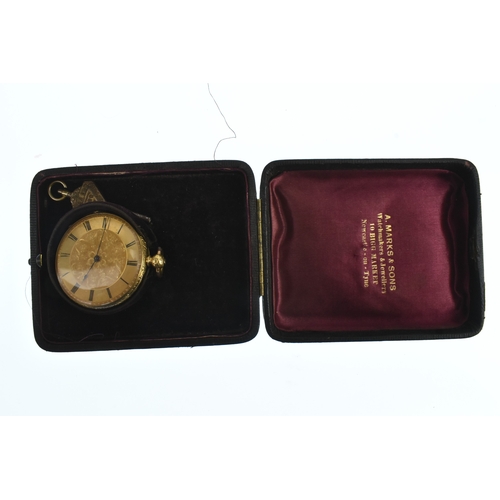 41 - A late Victorian 18ct gold ladies fob watch, the engine turned gilt dial decorated with a floral des... 