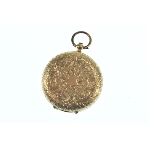42 - A late 19th/early 20th century 14ct gold ladies fob watch, the circular white enamel dial having Ara... 