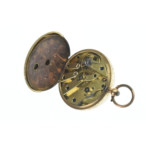 42 - A late 19th/early 20th century 14ct gold ladies fob watch, the circular white enamel dial having Ara... 